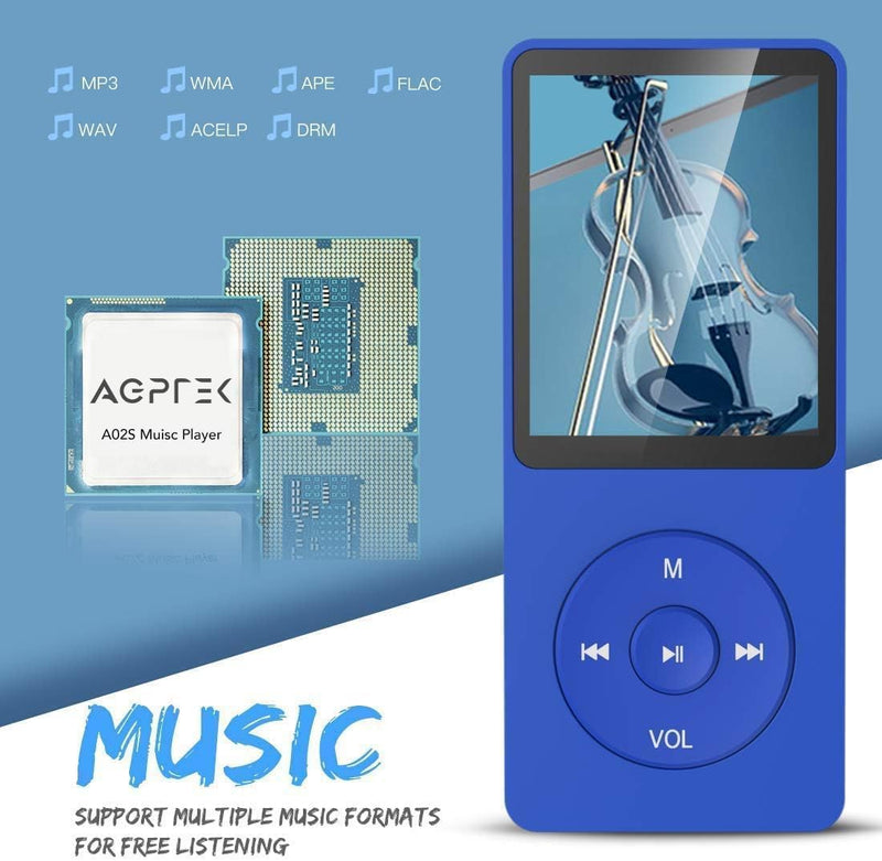 AGPTEK MP3 Player, 8GB verlustfrei MP3 mit 1,8 Zoll Bildschirm, 70 Stunden Wiedergabezeit tragbare M