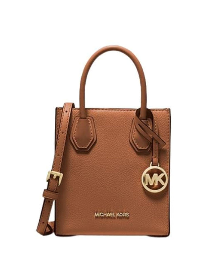 Michael Kors Mercer Umhängetasche aus genarbtem Leder, extra klein Braun, Braun
