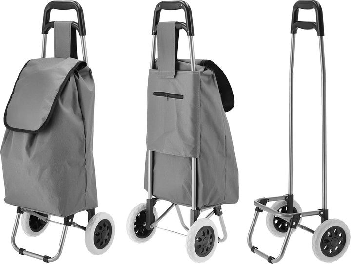 Einkaufstrolley grau | Volumen 45L 40x92x20cm Polyester Metallgestell | Einkaufswagen auf Rollen | R