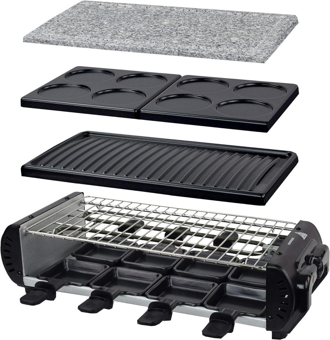 Syntrox Germany Raclette Liestal, 8 Personen, 8 Pfännchen, 4 Grillplatten/heisser Stein, antihaftbes