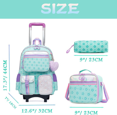 HTgroce 3pcs Kinder Trolley Rucksack Schultasche Schulranzen Mädchen schultrolleys Schulrucksack Kin