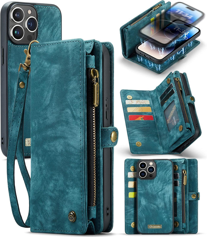 UFinetech iPhone 14 Pro Max Hülle, Flip Leder TPU Stossfeste Kartenfach Tasche Handyhülle iPhone 14