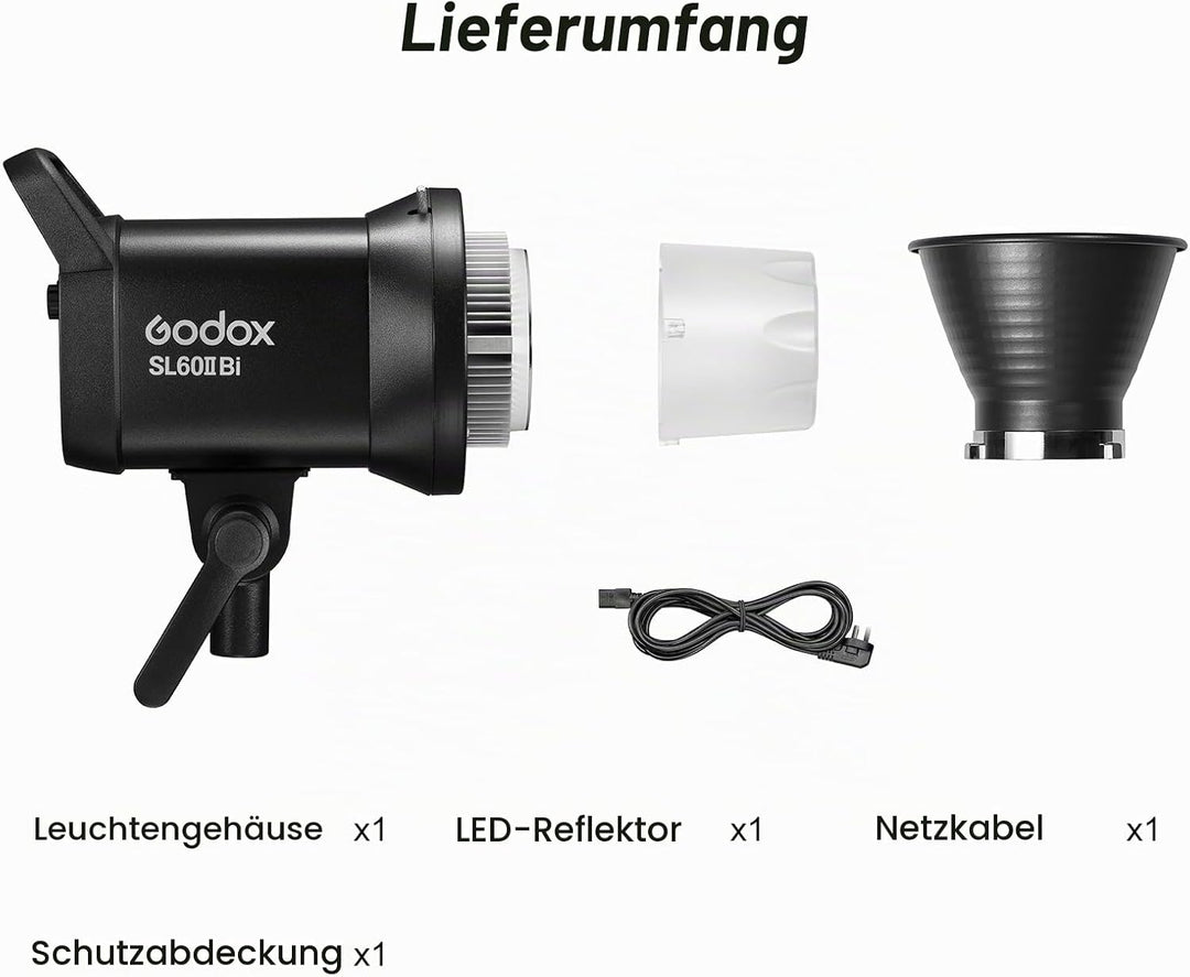GODOX SL60IIBi Dauerlicht Kit LED Video Lichter,Videolicht 2800K-6500K,CRI>96,TLCI>97,25100Lux mit G