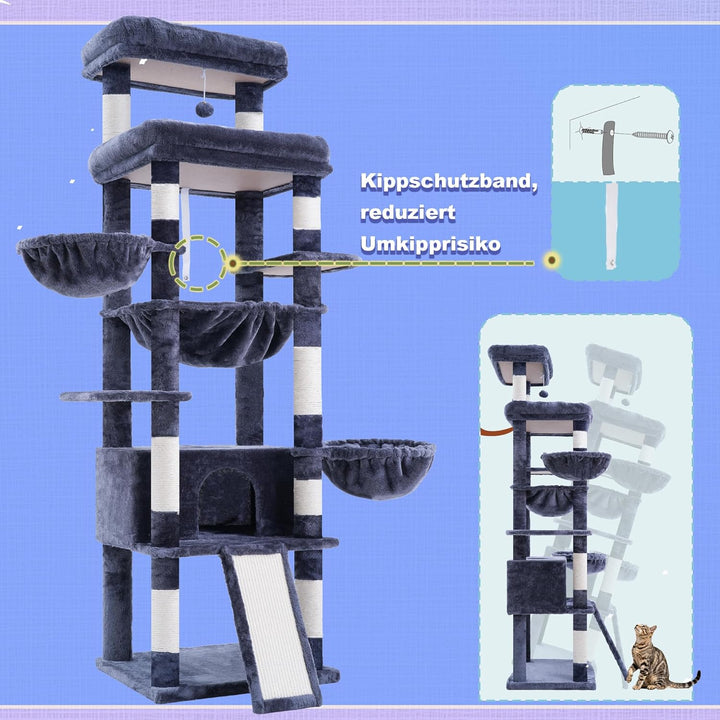 Hey-brother Kratzbaum, 182 cm hoch Katzenbaum für Grosskatze, mehrstöckiger Katzenkratzbaum mit 2 Gr