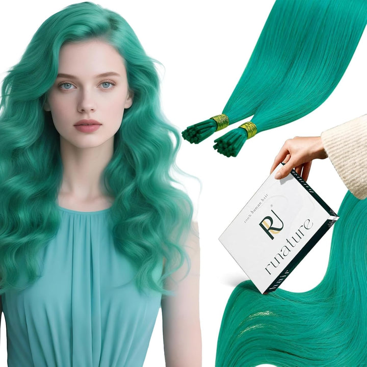 RUNATURE Teal Bonding Extensions Echthaar Teal I Tip Echthaar Extensions Bonding Keratin Haarverlang