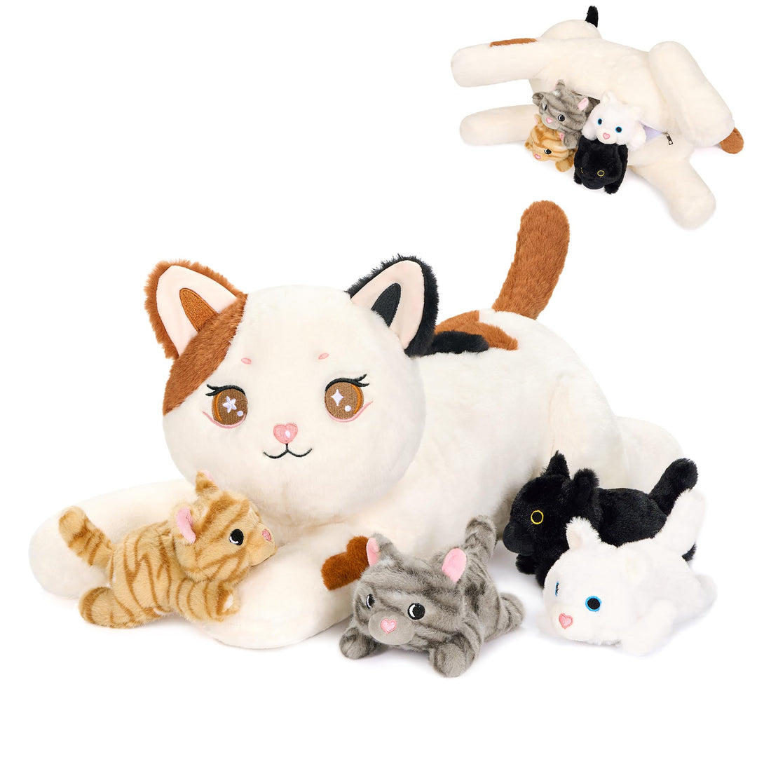 shownicer Plüschtier Katzen Kuscheltier Set 5 Stück Stofftier Kawaii Katze Plüsch Kissen Spielzeug G