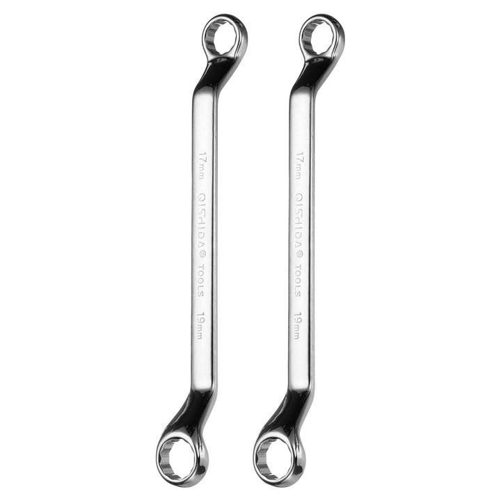 QUARKZMAN 2 Stück 45-Grad-Offset-Ringschlüssel 17mm x 19mm Metrisch 12-Punkt Spiegelverchromter Legi
