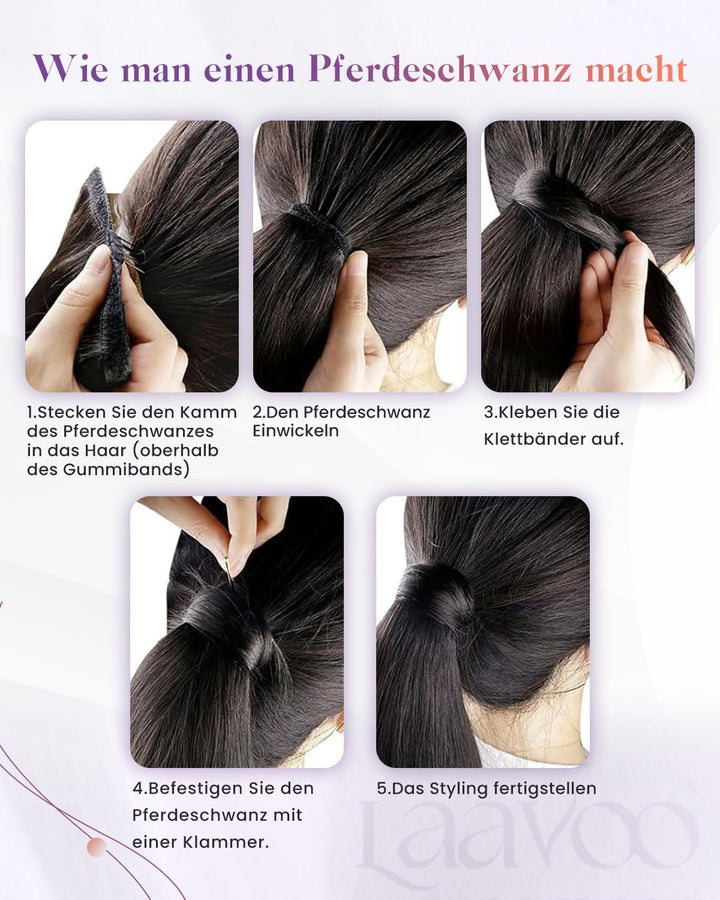 LaaVoo Ponytail Echthaar Pferdeschwanz Braun 70g Short Zopf Extensions Echthaar Braun 30cm Glatt Pfe