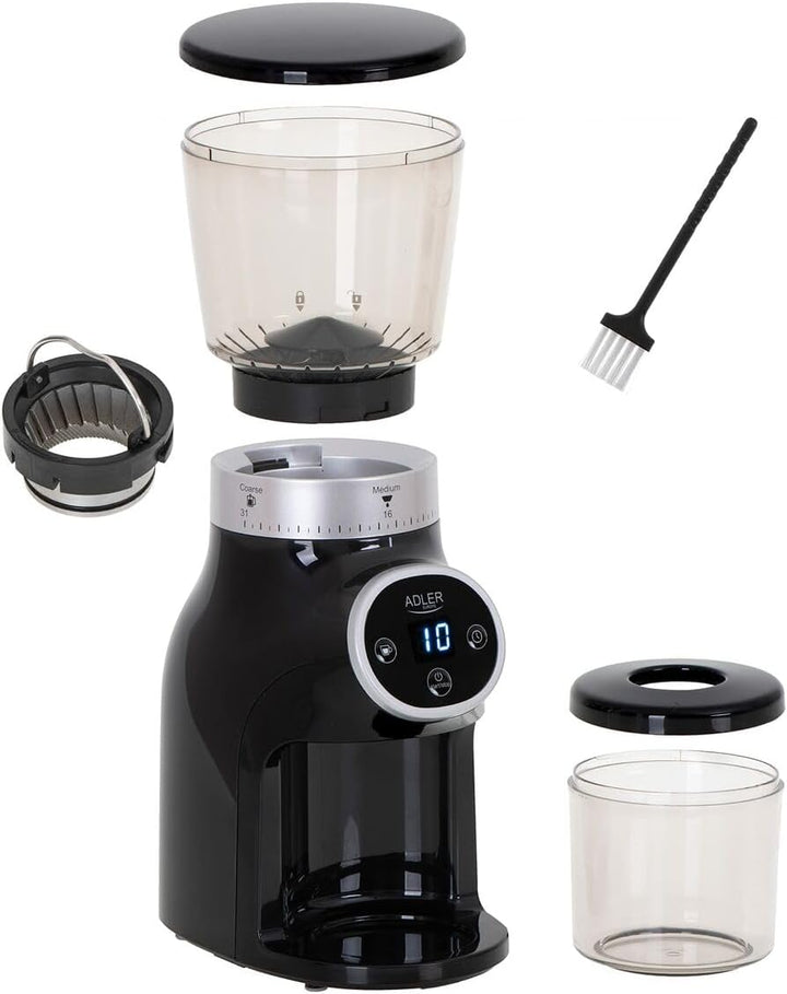 Adler AD 4450 Burr Kaffeemühle 300 W Schwarz 31 Mahlstufen Mahlwerk für Kaffeebohnen