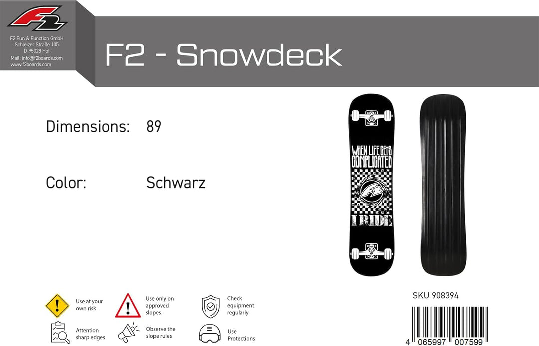 F2 Snowboard Snowdeck 89 cm – Schnee Skateboard für Tricks und Moves, Leichtes und Robustes Snow Ska