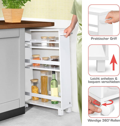 bomoe Nischenregal 15cm breit – Küchenwagen Küchenregal Schmal – Rollwagen Schmal 3 Fächer & Arbeits