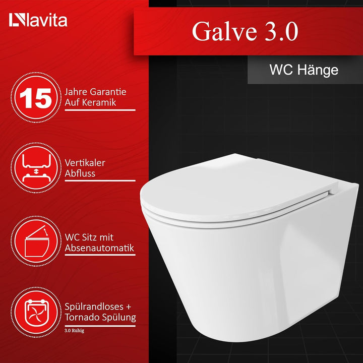 LAVITA Wand-WC Galve Hänge Toilette WC Sitz Toilettendeckel mit Absenkautomatik & Metallscharniere T
