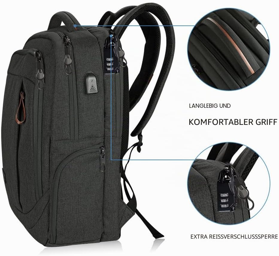 KROSER Laptop Rucksack 17,3 Zoll Reiserucksack Handgepäck Tagesrucksack Wasserabweisende Multifunkti