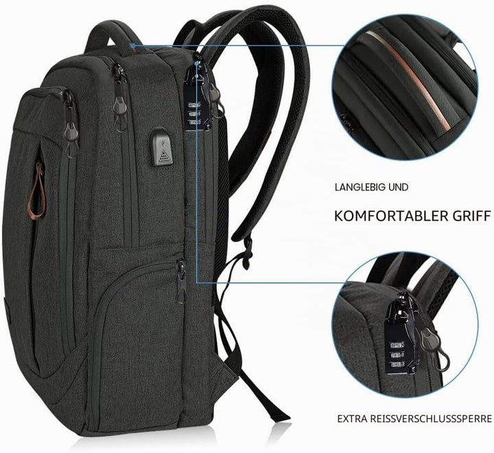 KROSER Laptop Rucksack 17,3 Zoll Reiserucksack Handgepäck Tagesrucksack Wasserabweisende Multifunkti