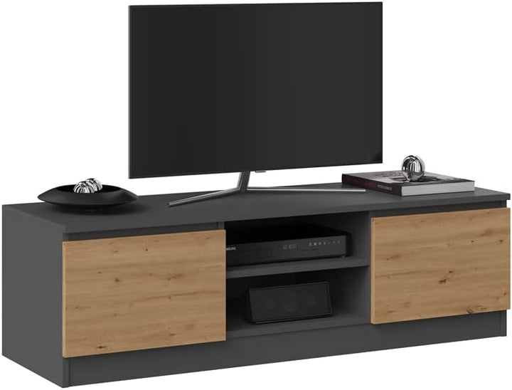 VBChome TV-Schrank 140 x 40 x 36 cm Eiche Aritsan-Antrazit Griffelose Tv-Regal Fernsehtisch mit 2 Tü