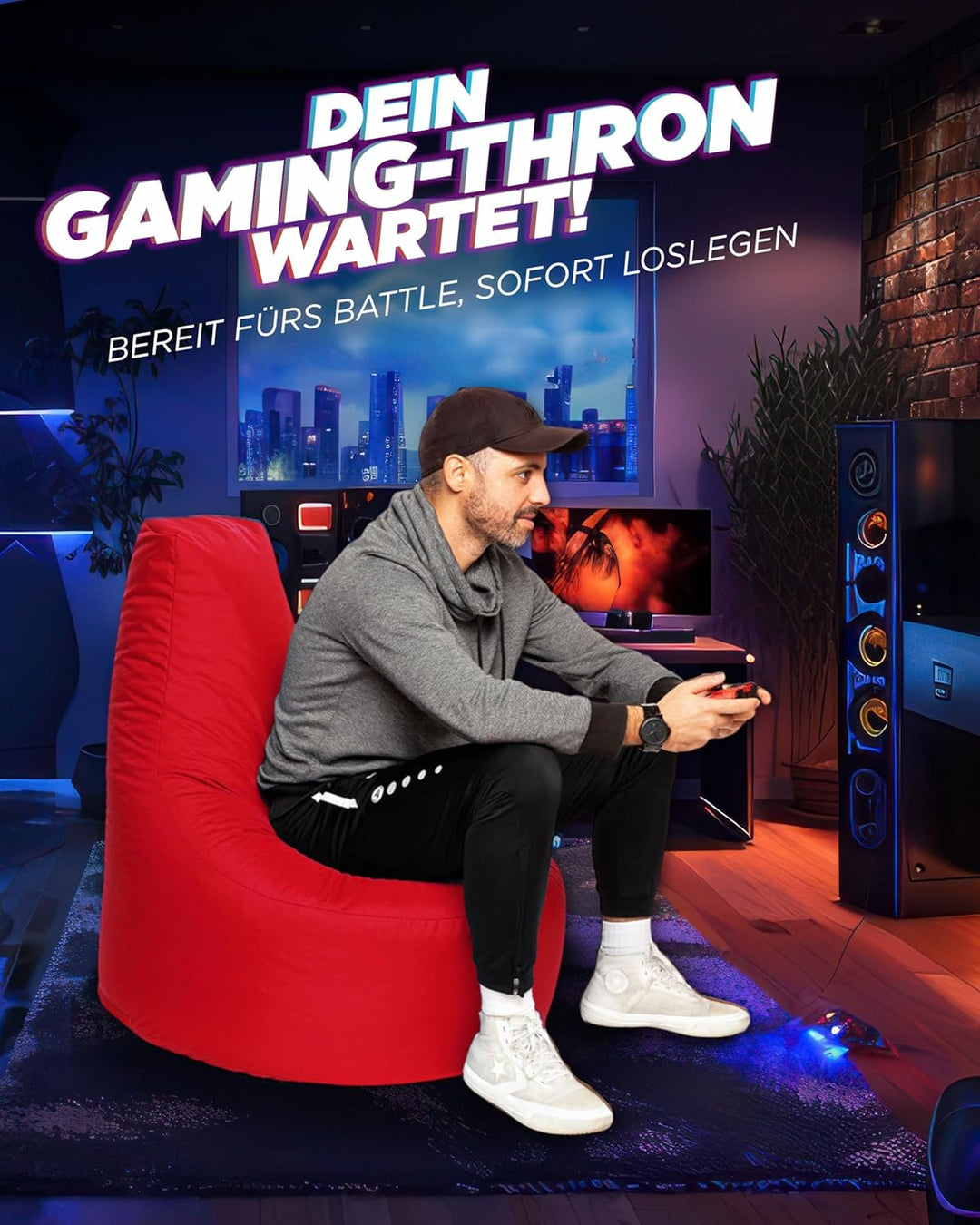 PATCH HOME Gamer Kissen & Lounge Sitzsack – befüllbar mit Reissverschluss, gefüllt mit Styropor, gee