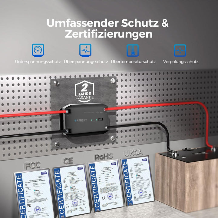 Renogy 20A DCDC Batterieladegerät, 12V Solarenergie Ladegerät, AGM, Flooded, Gel, and Lithium Batter