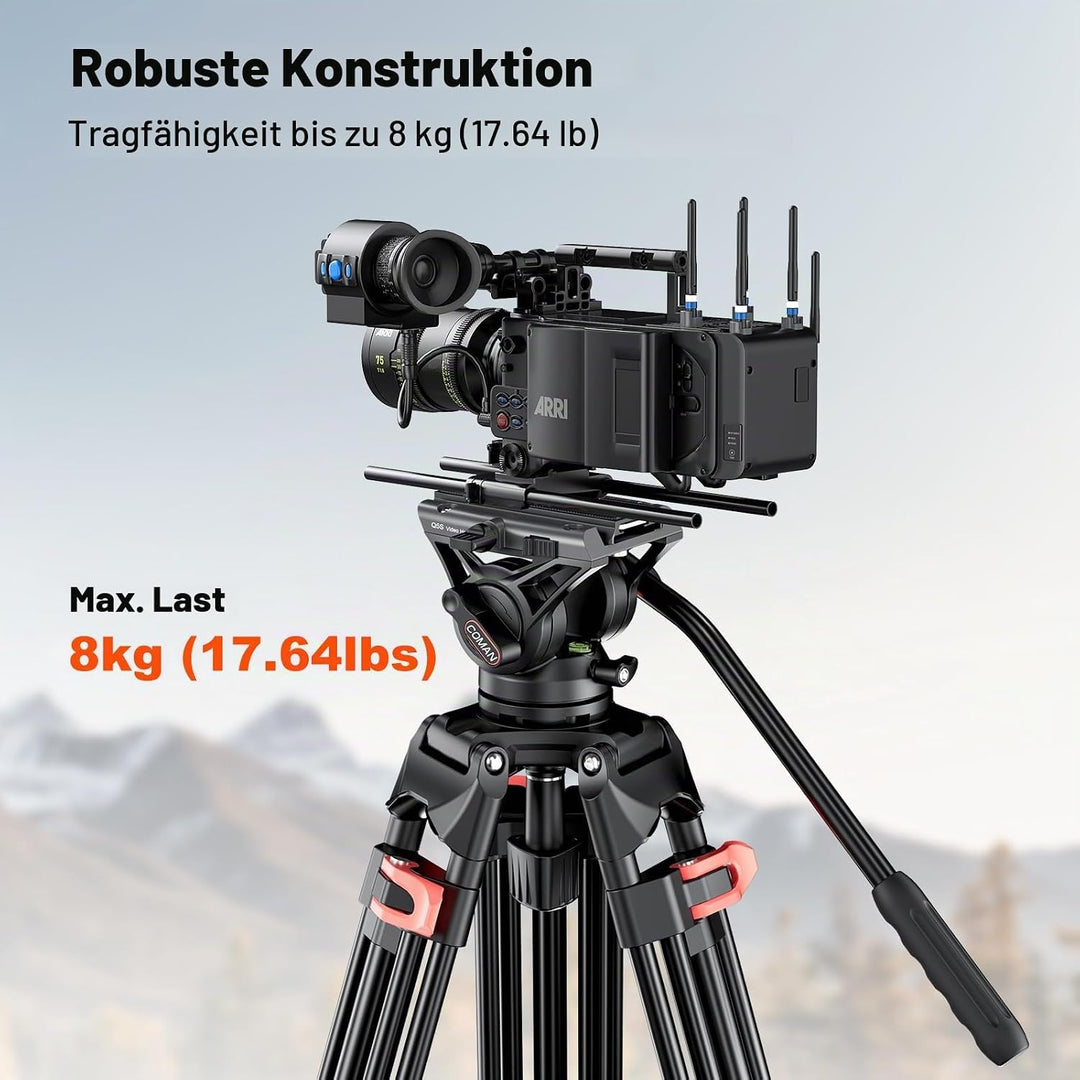 COMAN 188cm Kamera Stativ Robustes Professionelles Fotokamera Videostativ 360° Kugelkopf und 1/4&