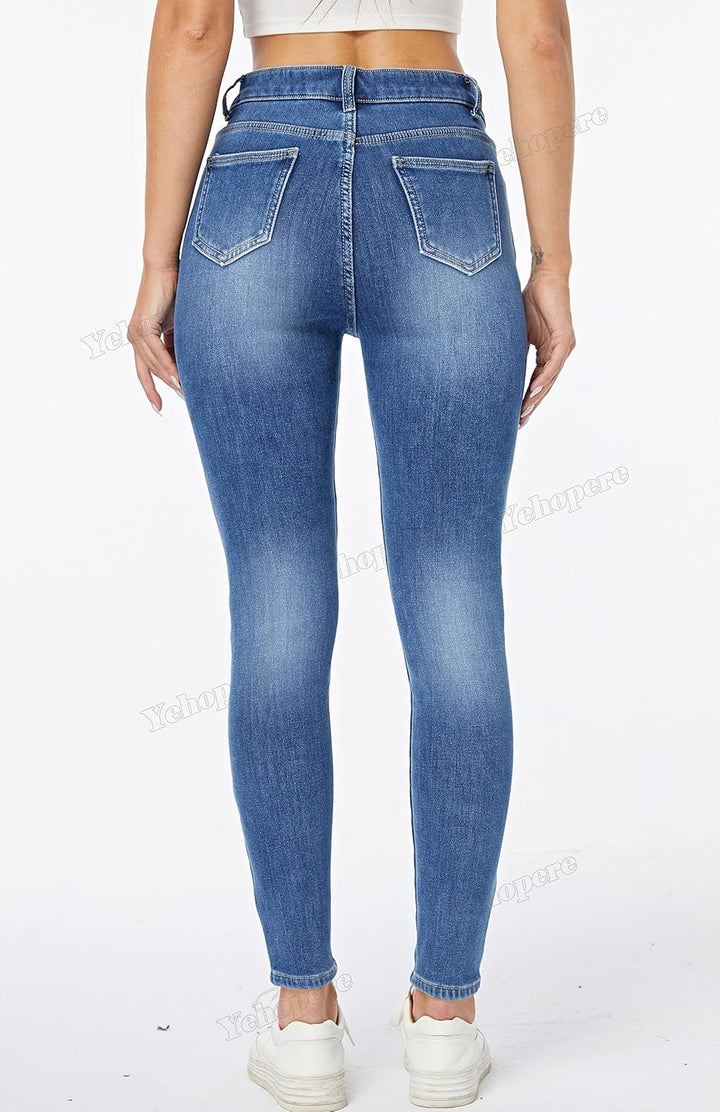 Yehopere Damen Winter Fleece Gef¨¹ttert Jeans Slim Fit Warm Skinny High Waist Denim Jeans XS Kurz Bl