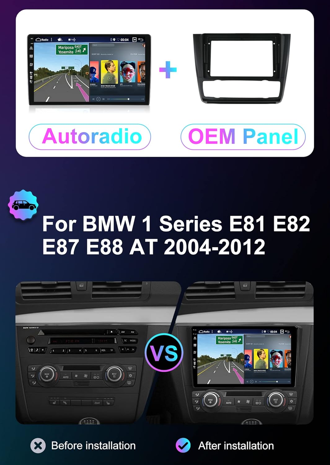 YUNTX [4GB+64GB] Android 12 Autoradio für BMW 1 Series E81 E82 E87 E88 (2008-2012)-2 Din-[Integriert