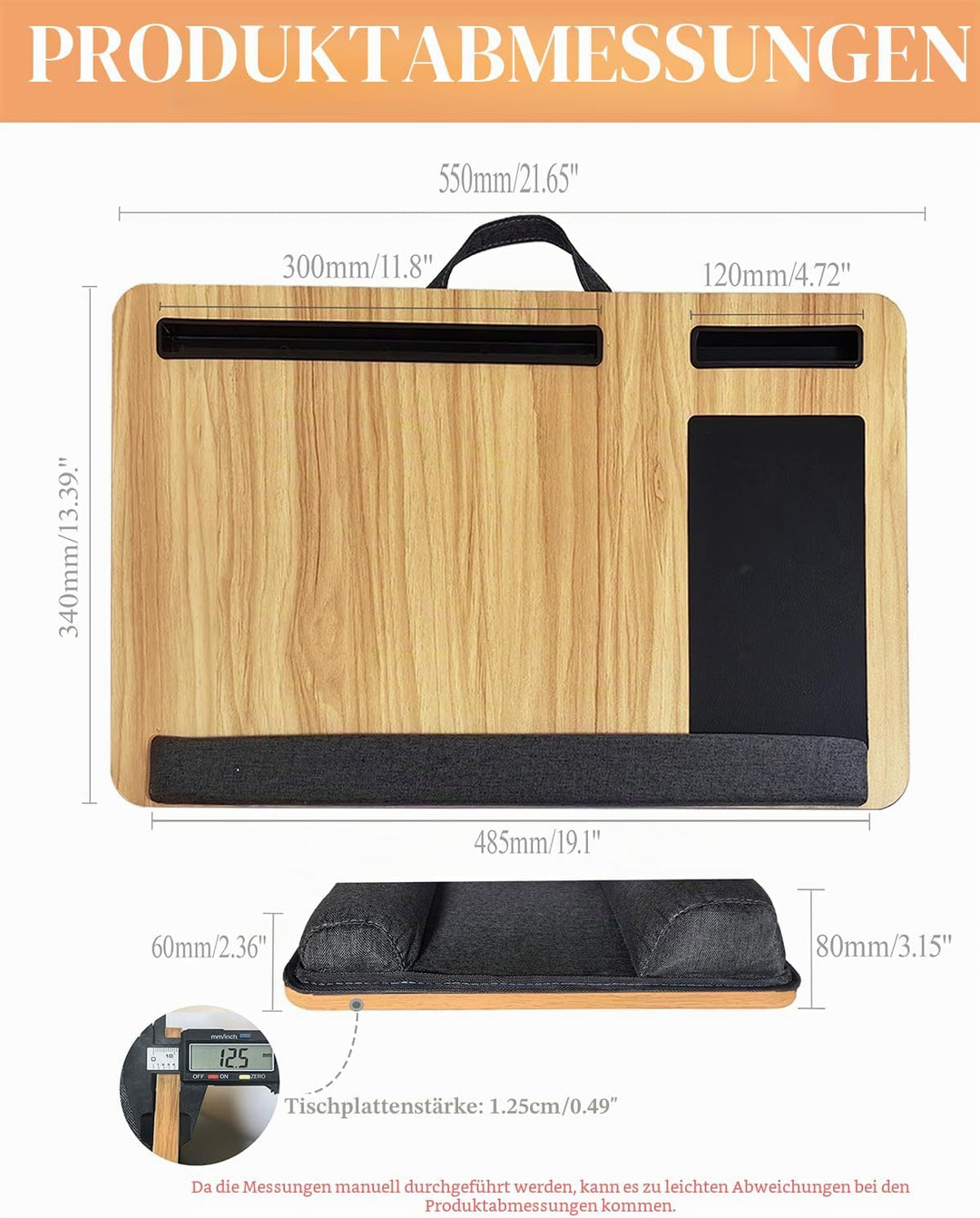 Laptopunterlage 55x34cm für Heim Bett Sofa mit Knietablett mit Kissen,Handgelenkauflage Handyhalter,