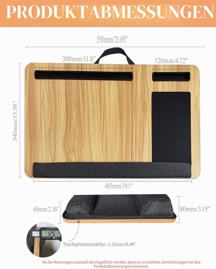 Laptopunterlage 55x34cm für Heim Bett Sofa mit Knietablett mit Kissen,Handgelenkauflage Handyhalter,