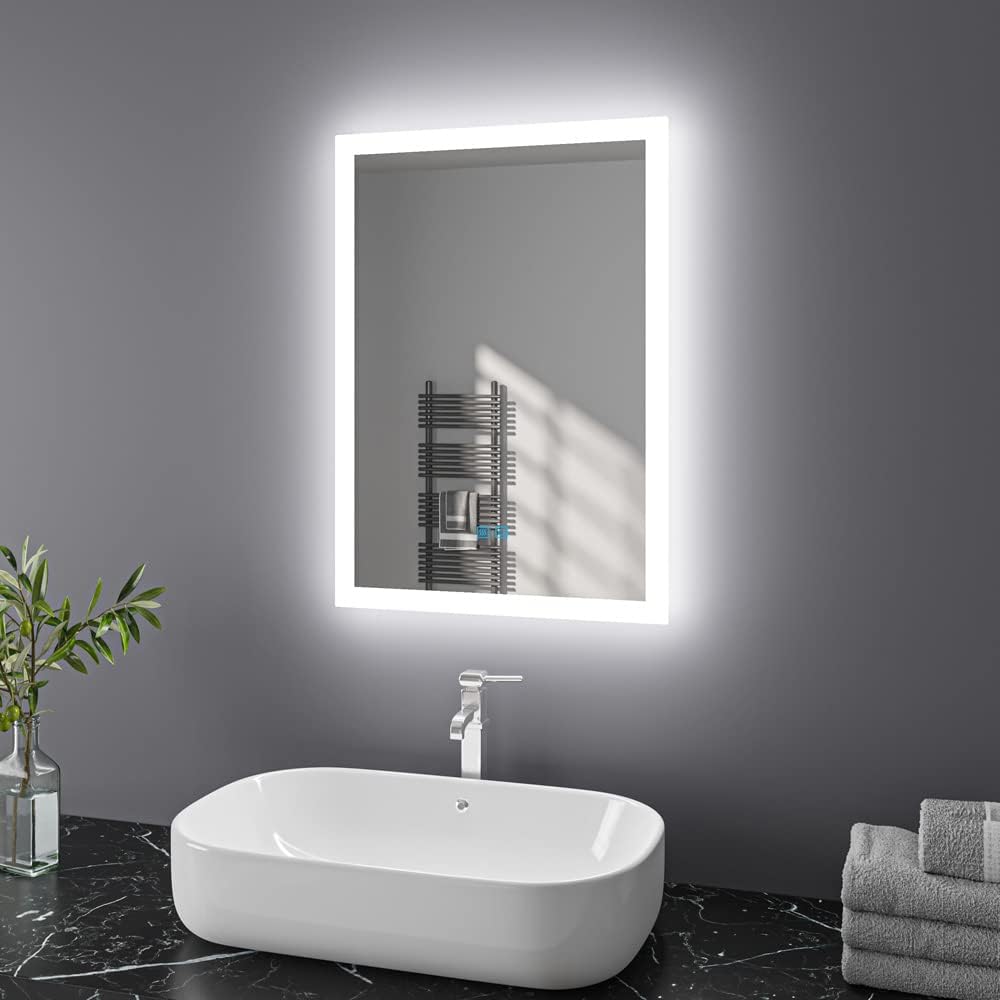 Badspiegel mit Beleuchtung 50x70 cm LED Spiegel Bad mit Touch-Schalter Beschlagfrei Badezimmerspiege