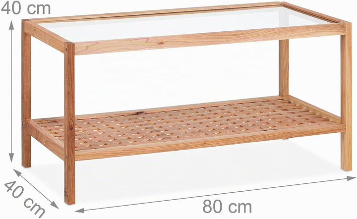 Relaxdays Beistelltisch, Wohnzimmertisch mit Glasablage, HBT 40x80x40 cm, Ablagetisch Walnussholz, K