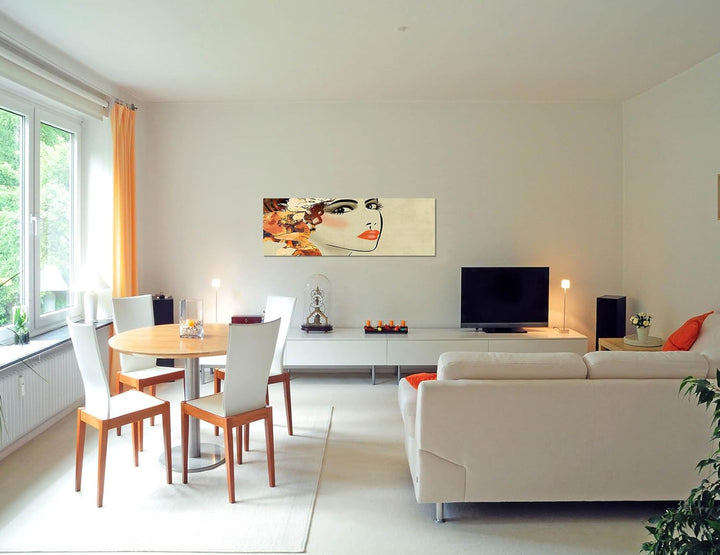 Paul Sinus Art Panoramabild auf Leinwand und Keilrahmen 150x50cm Gemälde Kunstwerk Mädchen Gesicht P