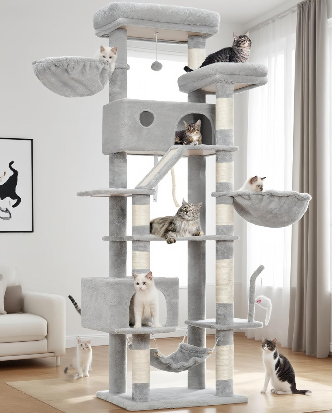 Kratzbaum gross, katzenbaum grosse Katzen stabil für Innenbereich, 200 cm katzenkratzbaum mit geräum