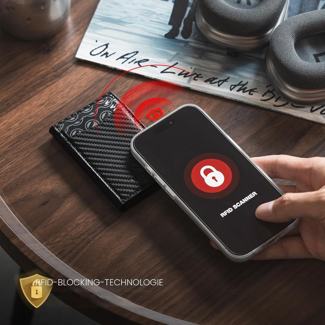 VULKIT Kreditkartenetui Leder Kartenetui RFID Blocking Automatische Pop Up Visitenkartenetui für Kar