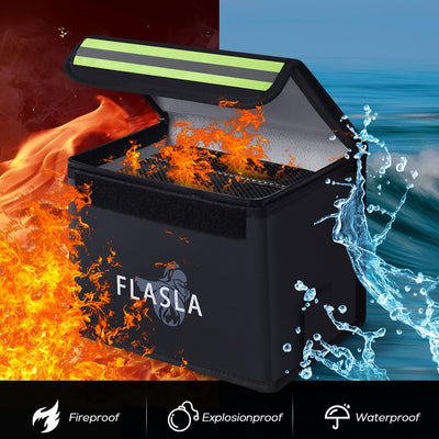 FLASLD Feuerfeste, explosionssichere Lipo Tasche – 22 x 17 x 15 cm mit exklusivem Ladeanschluss – re