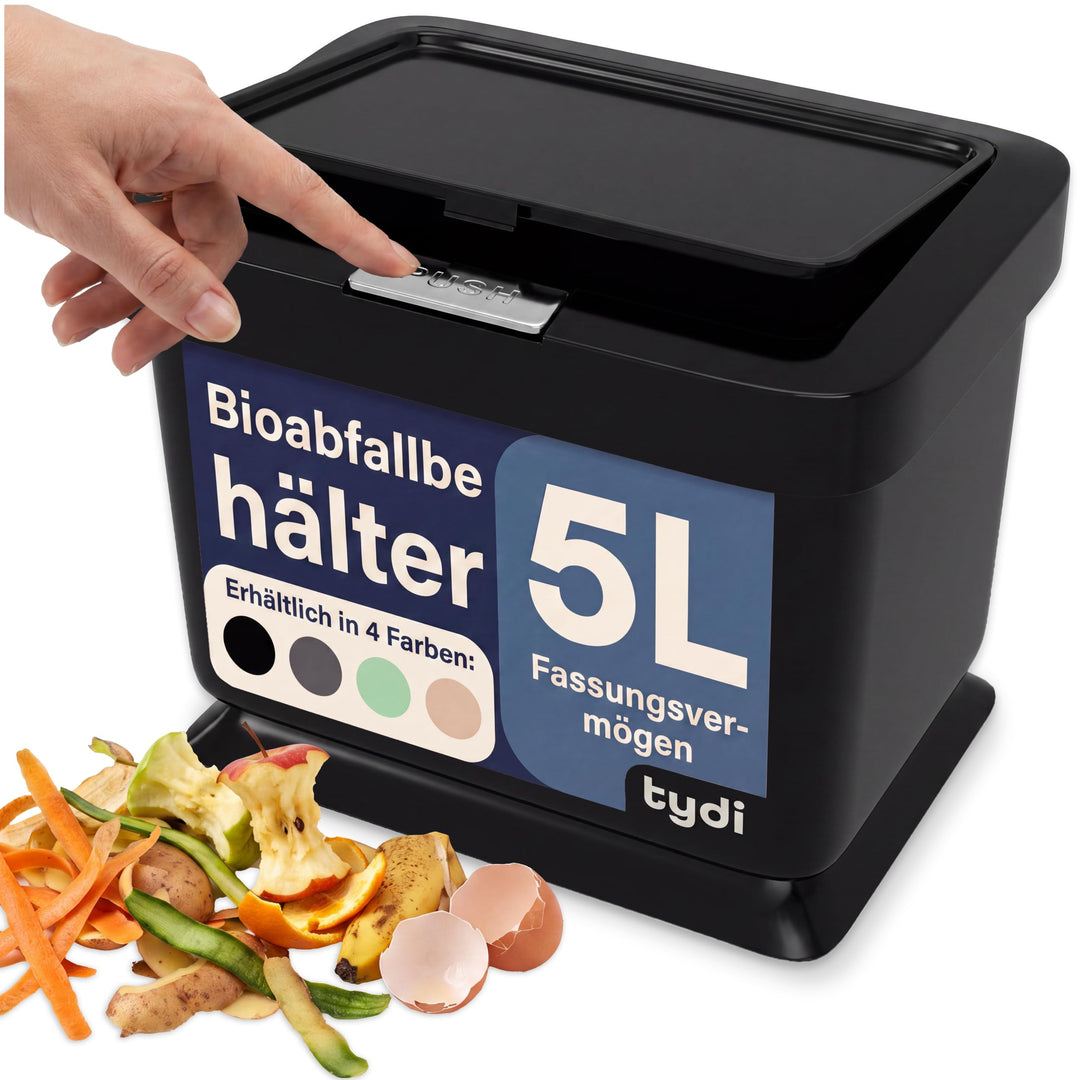Tydi 4,5L Küchen-Biomüllbehälter mit Druckknopfdeckel - Komposteimer für die Küche - Rutschfester Bo