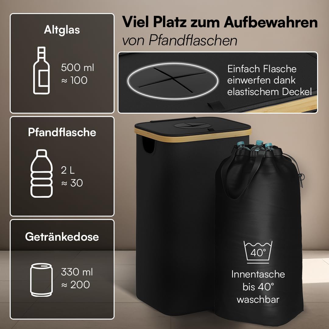 Bellamio Tolt Pfandflaschen Sammelbehälter 100L – Flaschensammler 1 Fach schwarz – Pfandsammler aus