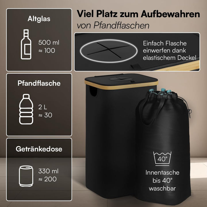 Bellamio Tolt Pfandflaschen Sammelbehälter 100L – Flaschensammler 1 Fach schwarz – Pfandsammler aus