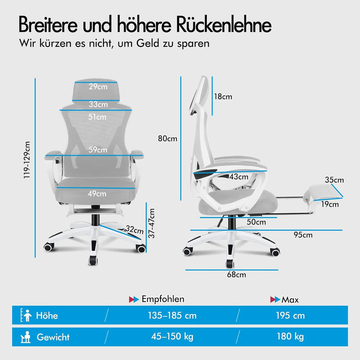 ALFORDSON Mesh Bürostuhl Chefsessel Schreibtischstuhl Ergonomischer,Hochlehner Grossflächiger Lenden