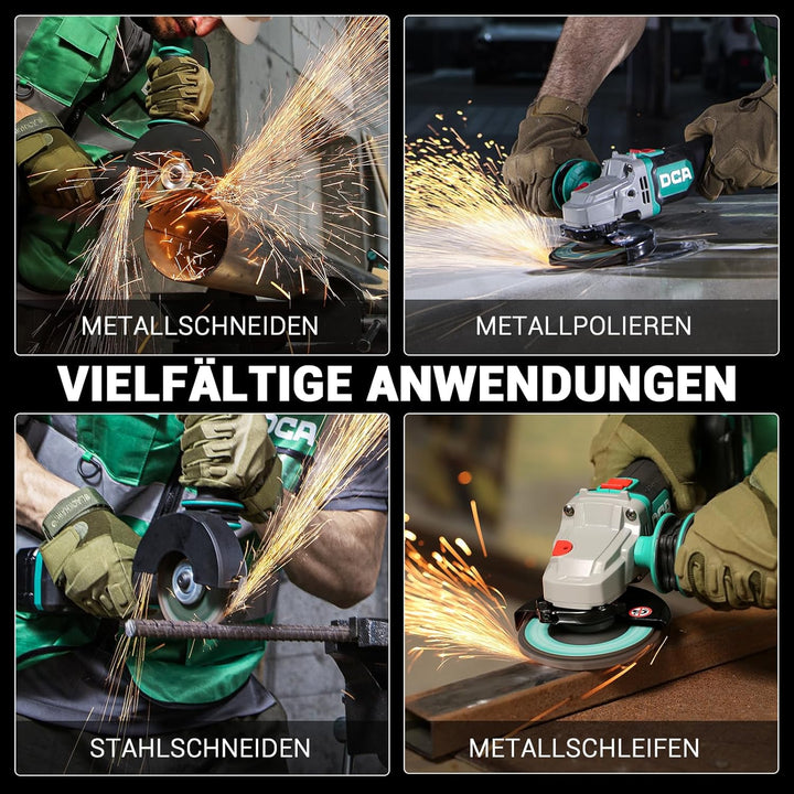 Akku-Winkelschleifer 125mm 20V, DCA 630W Bürstenloser Motor Akku Flex Trennschleifer, Anti-Vibration