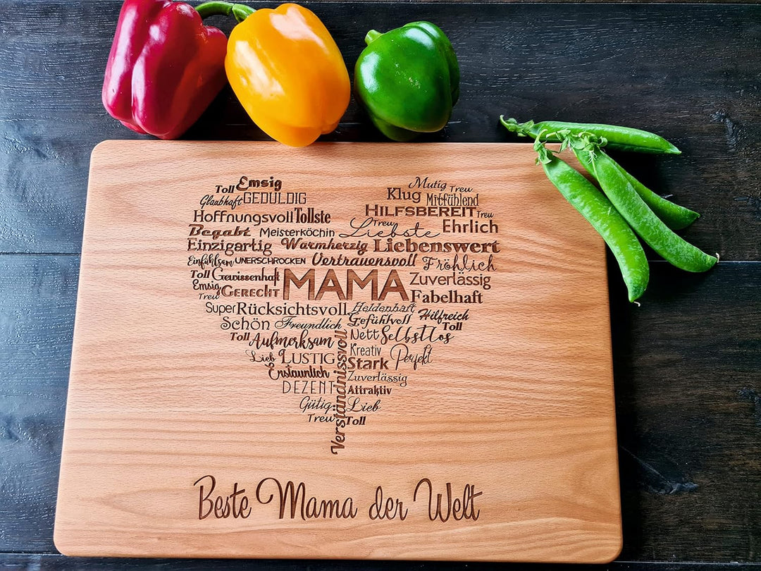 Handgefertigt Holzbrett für die beste Mama der Welt | Grosses Schneidebrett holz mit Lasergravur - 3