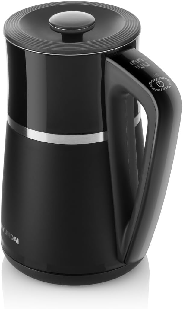 HYUNDAI VK 309 Edelstahl Wasserkocher I Doppelwandiger Wasserkocher I 1.7 Liter I 2200 Watt I 5 Temp