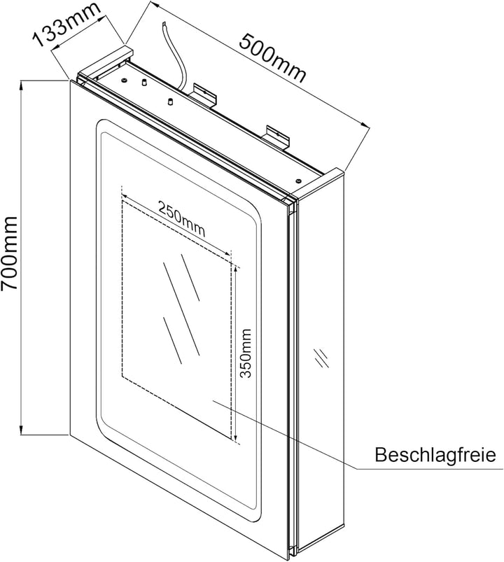 SONNI LED Spiegelschrank mit Beleuchtung 50 × 70cm Aluminium beschlagfrei Kabelloses Scharnier Desig