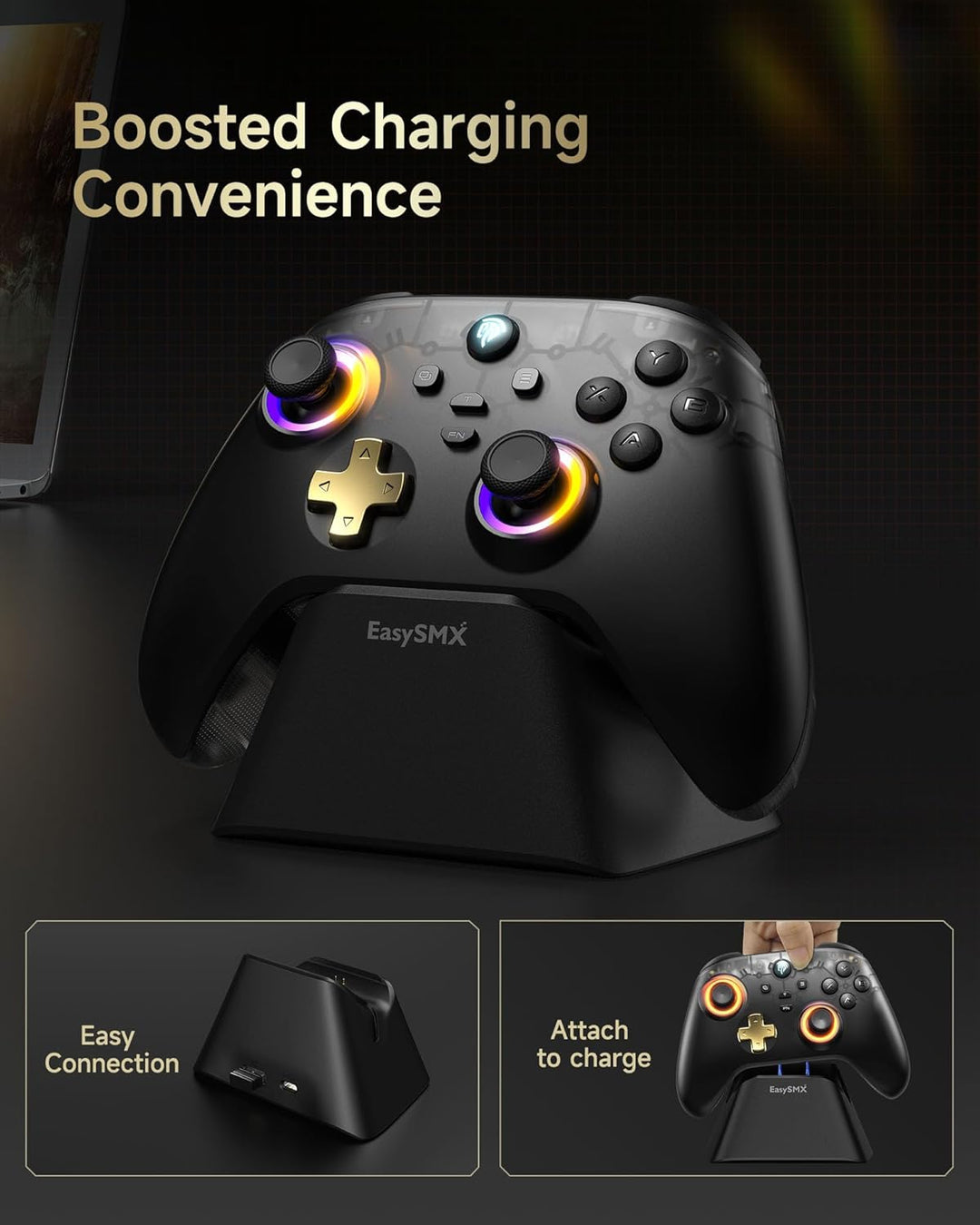 EasySMX D05 PC Controller mit Ladestation, Controller PC Wireless mit Hall Joystick & Hall Trigger,