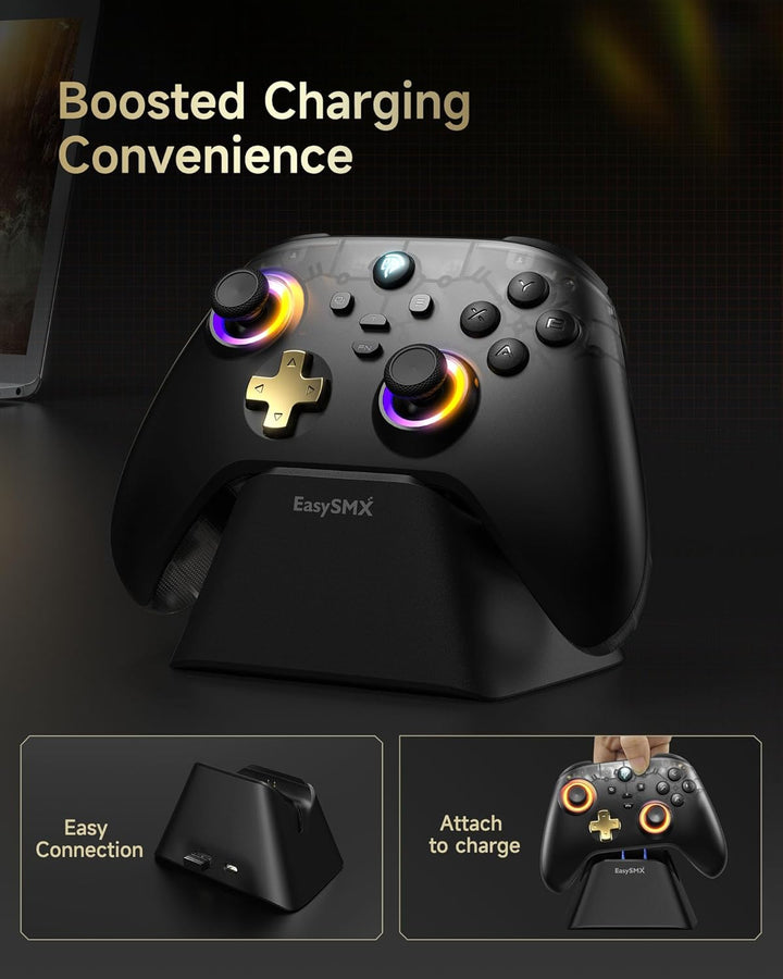 EasySMX D05 PC Controller mit Ladestation, Controller PC Wireless mit Hall Joystick & Hall Trigger,