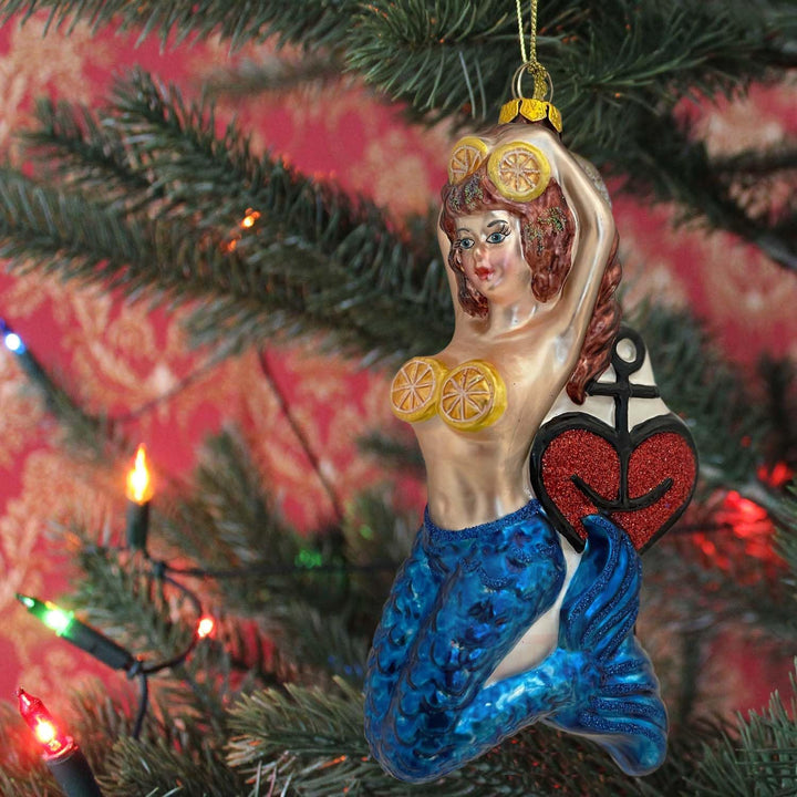ASTRA Kiezmische Meerjungfrau Weihnachtsbaumanhänger, Christbaumschmuck Anhänger aus Glas (handbemal