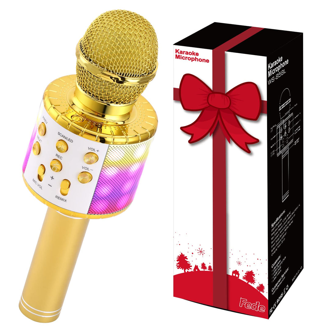 Fede Karaoke Mikrofon, Drahtloses Bluetooth Mikrofon für Kinder, Lustige Geschenke Spielzeug für Tee