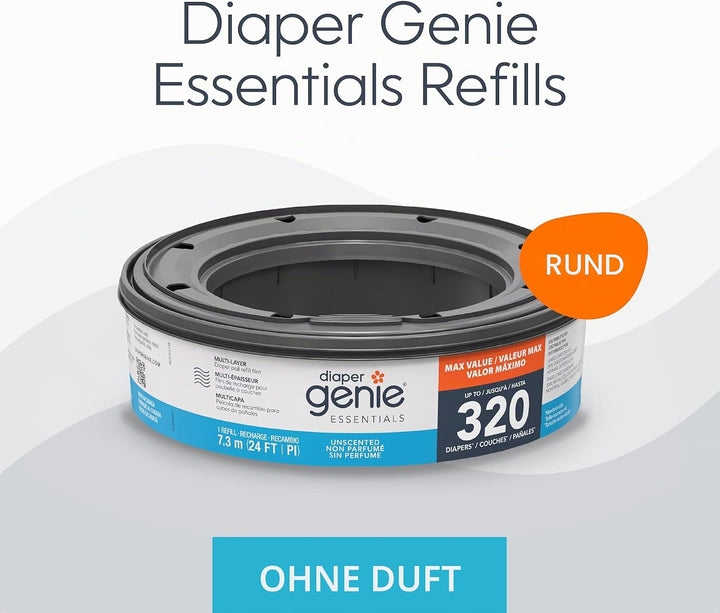 Diaper Genie Essentials Runde Nachfüllpackung, 4er-Pack, für bis zu 1280 Windeln für Neugeborene, mi