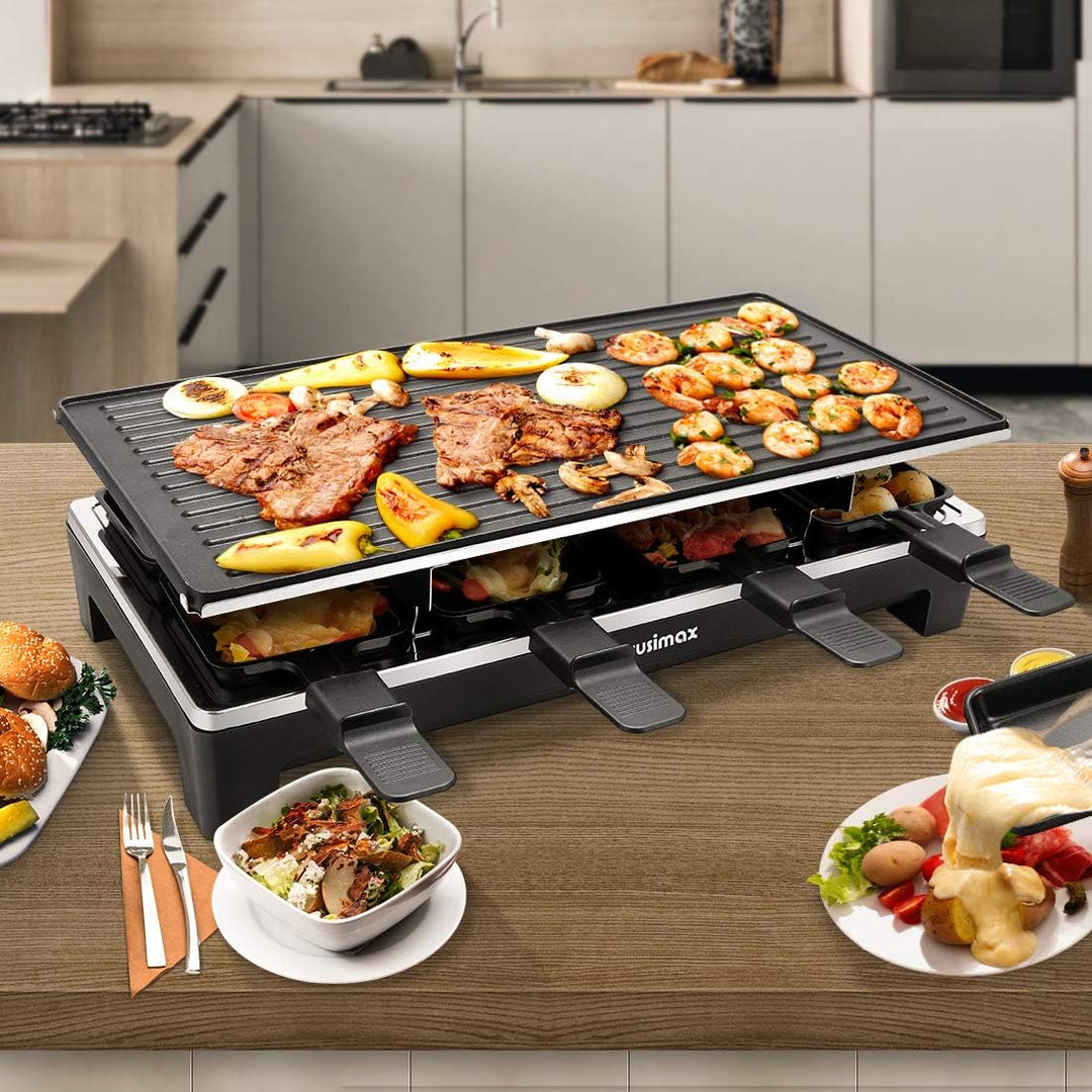 Cusimax Raclette Grill mit Reversible Grillpfanne, Steuerung Partygrill für 8 Personen,Stufenlos Reg