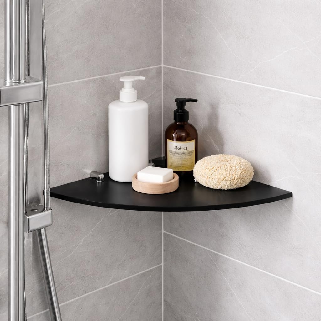 Euro Tische Glas Eckregal 45x45cm, Wandregal für Badezimmer, Duschregal Bad, Glas Badregal mit 6mm E