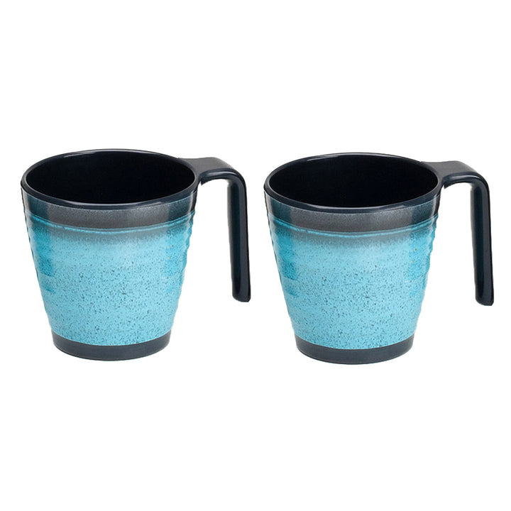 Melamin Camping Tassen - 2 Stück stapelbar jeweils 300ml - Schwarz-Blau Trinkbecher Kaffeetasse Kaff