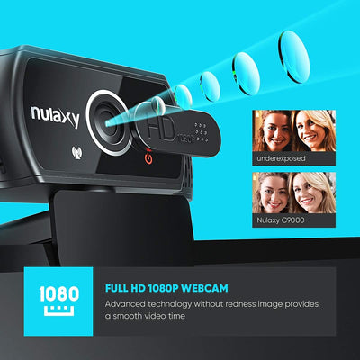 Nulaxy C900 Webcam mit Mikrofon, FHD 1080P Webcam mit Abdeckung, Webcam USB Plug & Play, Laptop PC K