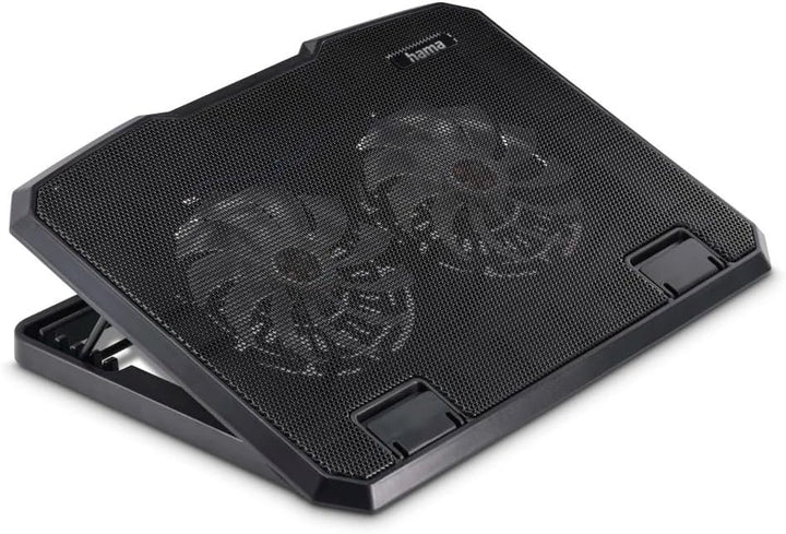 Hama Laptop-Kühler Black Metal, neigbar, leise, 2 Lüfter, 40 cm (15,6), Schw.